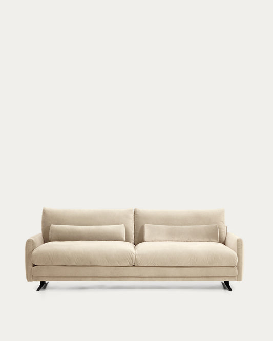 Veliro pearl velvet 4-seater sofa with black steel legs 240cm FSC Mix Credit