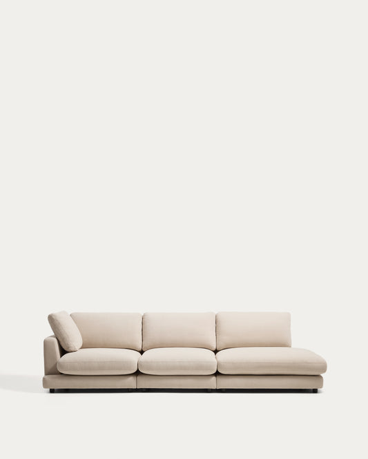 Gala 4-seater modular sofa with right end module in beige chenille FSC Mix Credit 315cm