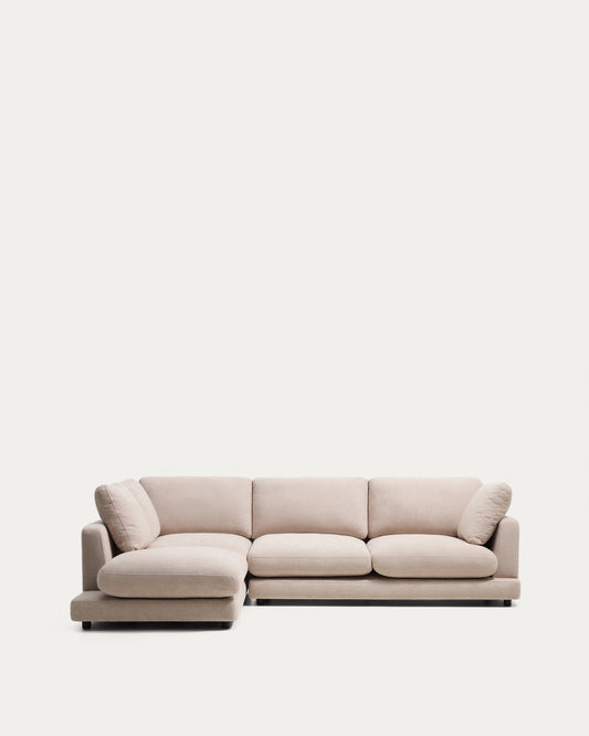 Gala beige 4-seater sofa in micro bouclé with left chaise longue FSC Mix Credit 300cm