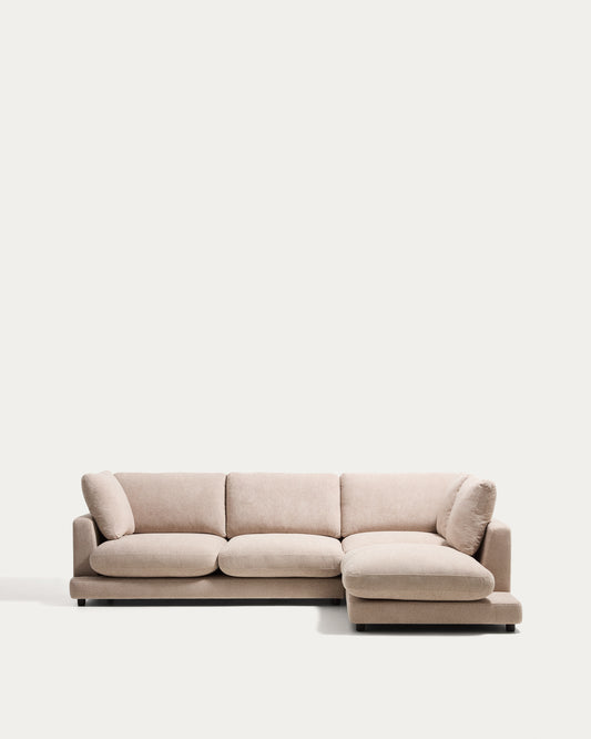 Gala beige 4-seater sofa in micro bouclé with right chaise longue FSC Mix Credit 300cm