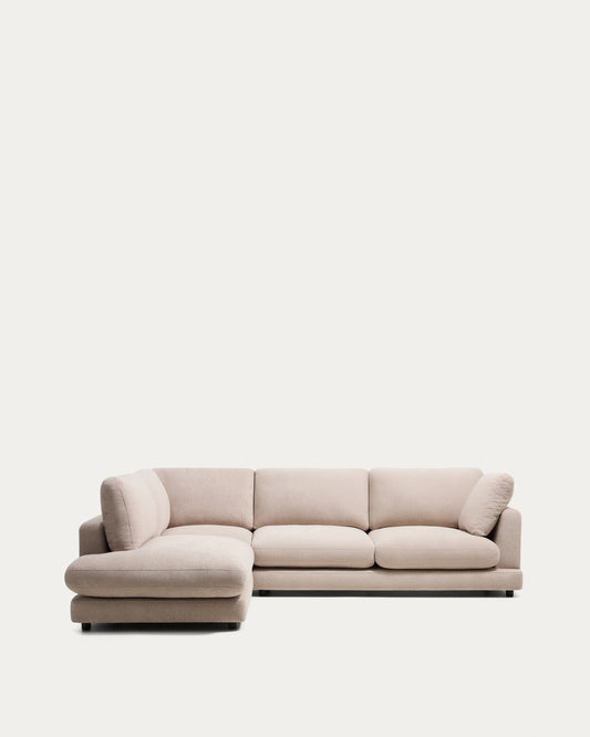 Gala 5-seater corner sofa with end module left side in beige micro bouclé FSC Mix Credit 225 x 300cm