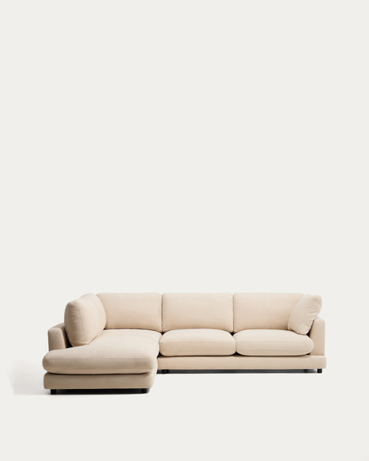 Gala 5-seater corner sofa with end module left side in beige chenille FSC Mix Credit 225 x 300cm