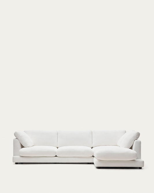 Gala 4-seater sofa with right chaise longue in white chenille FSC Mix Credit 300cm