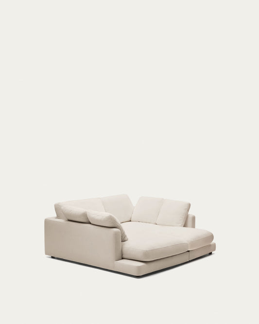 Gala 3-seater sofa with double chaise longue in beige chenille FSC Mix Credit 210cm