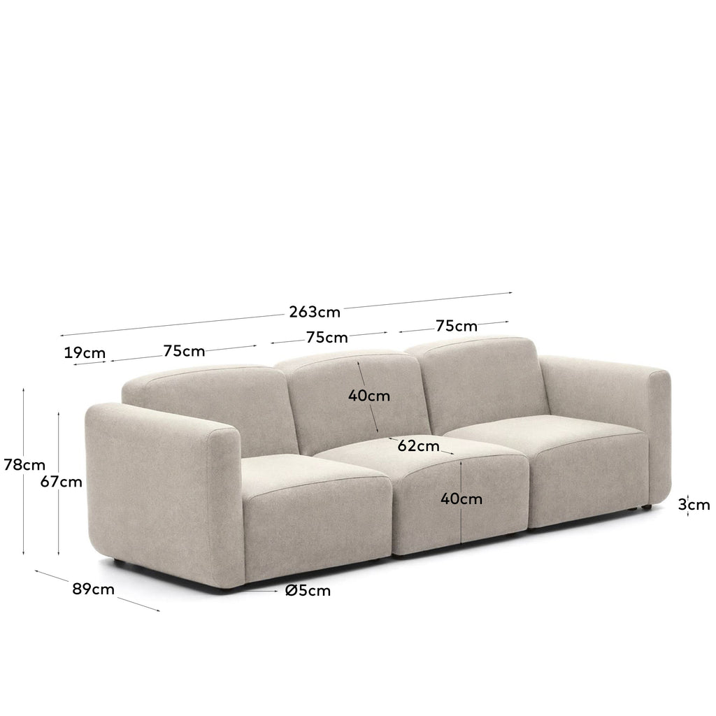 Neom 3 seater modular sofa in beige, 263 cm FSC Mix Credit