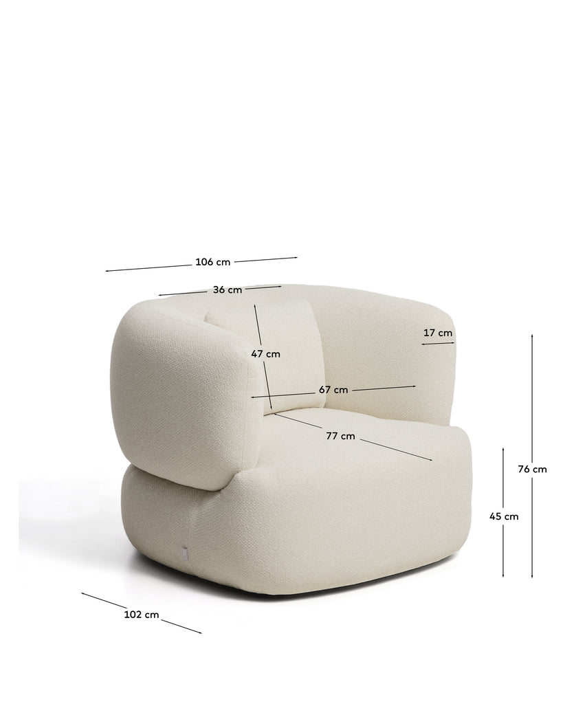 Martina ecru chenille swivel armchair with cushion FSC Mix Credit