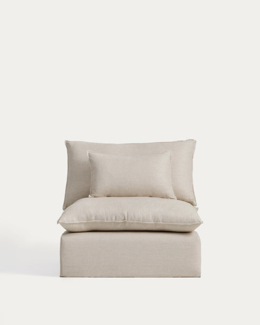 Anarela beige linen and viscose armchair with removable cover 110cm FSC Mix Credit