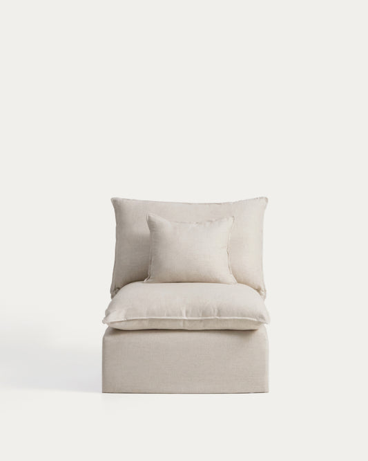 Anarela beige linen and viscose armchair with removable cover 90cm FSC Mix Credit