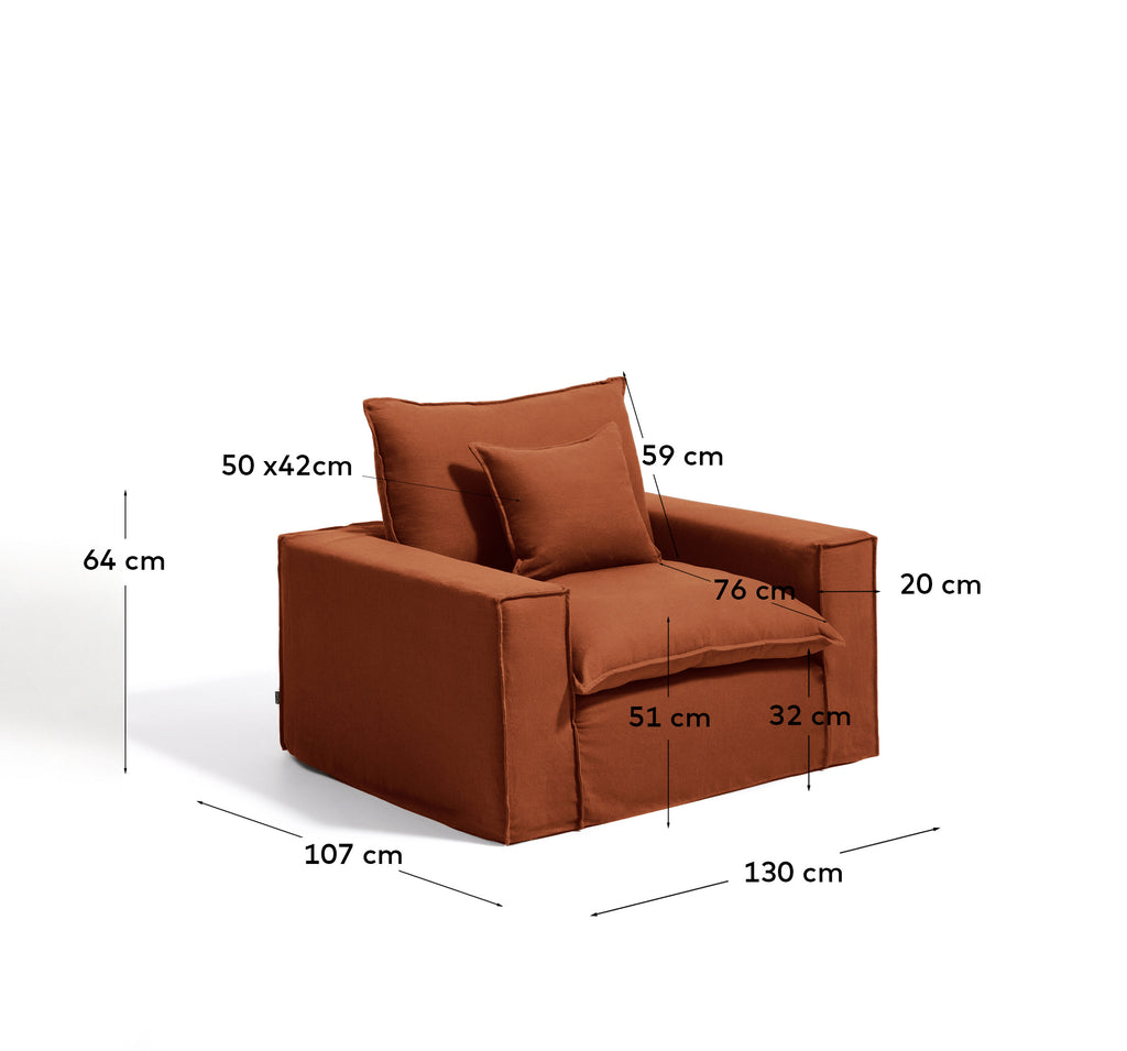 Anarela 100% terracotta linen armchair with removable cover 130cm FSC Mix Credit