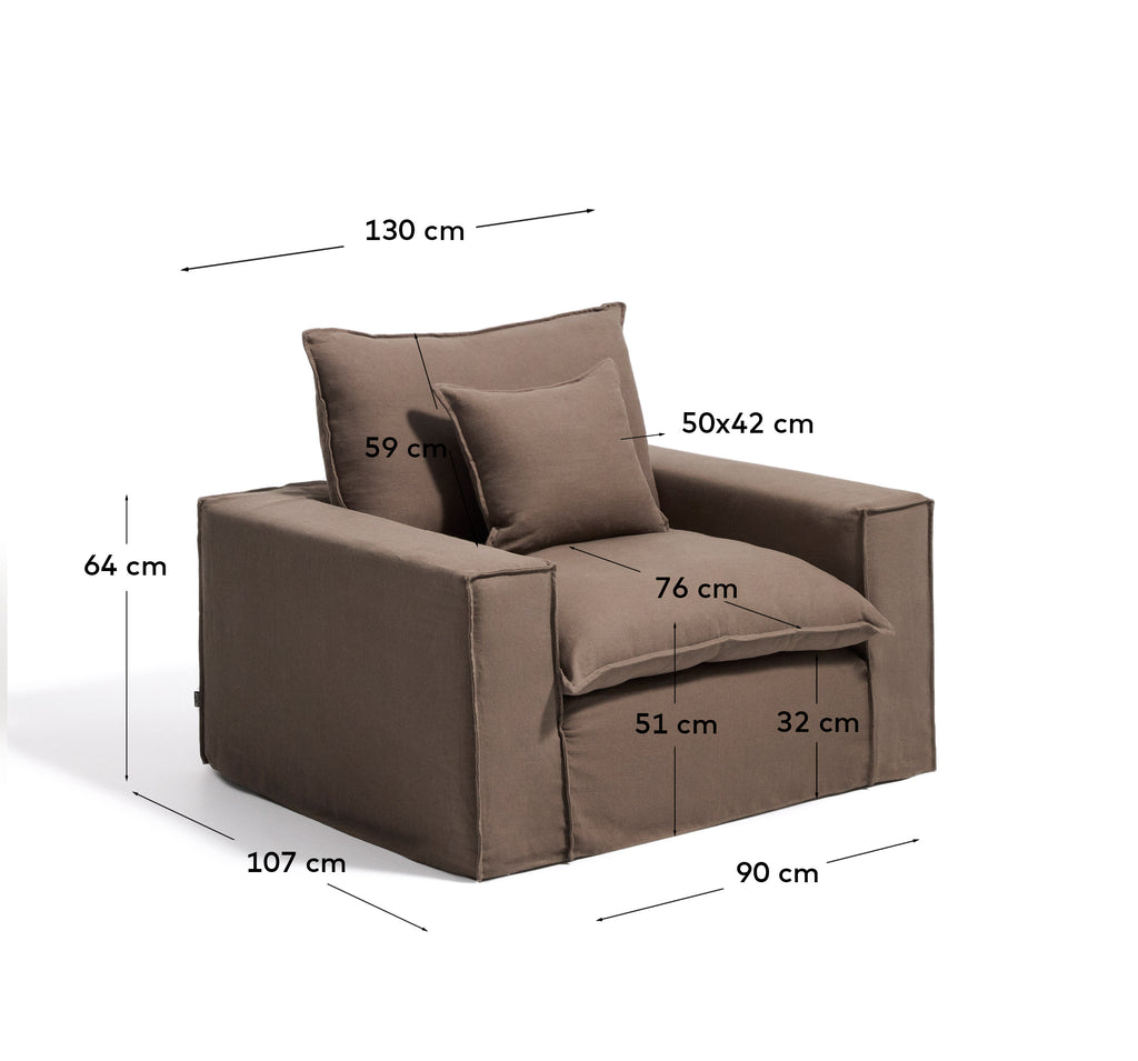 Anarela 100% taupe linen armchair with removable cover 130cm FSC Mix Credit