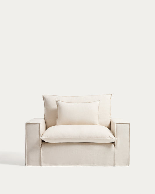 Anarela beige linen and viscose armchair with removable cover 150cm FSC Mix Credit
