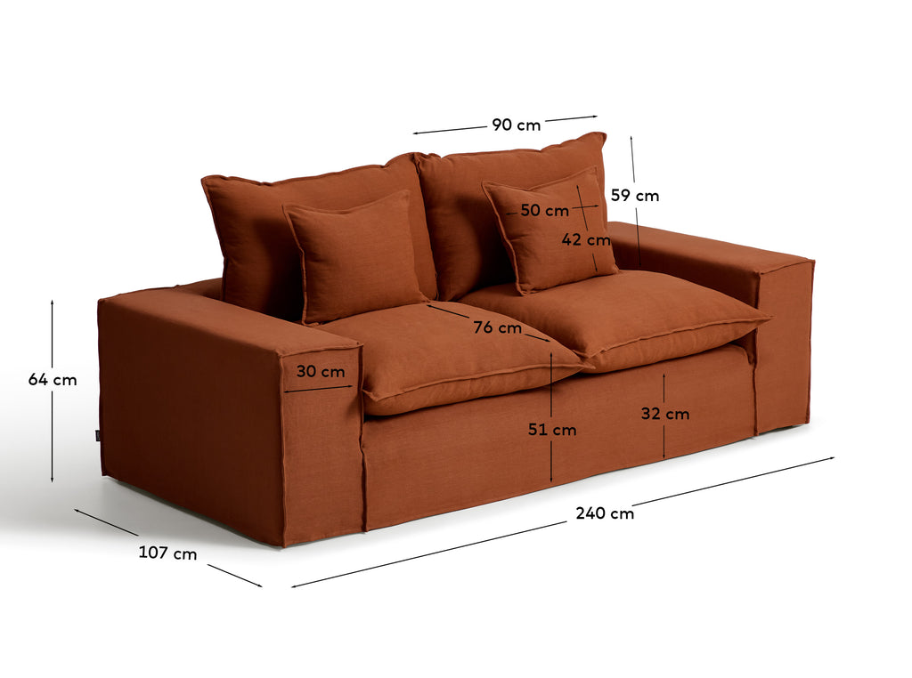 Anarela 100% terracotta linen 2-seater sofa with removable cover 240 cm FSC Mix Credit