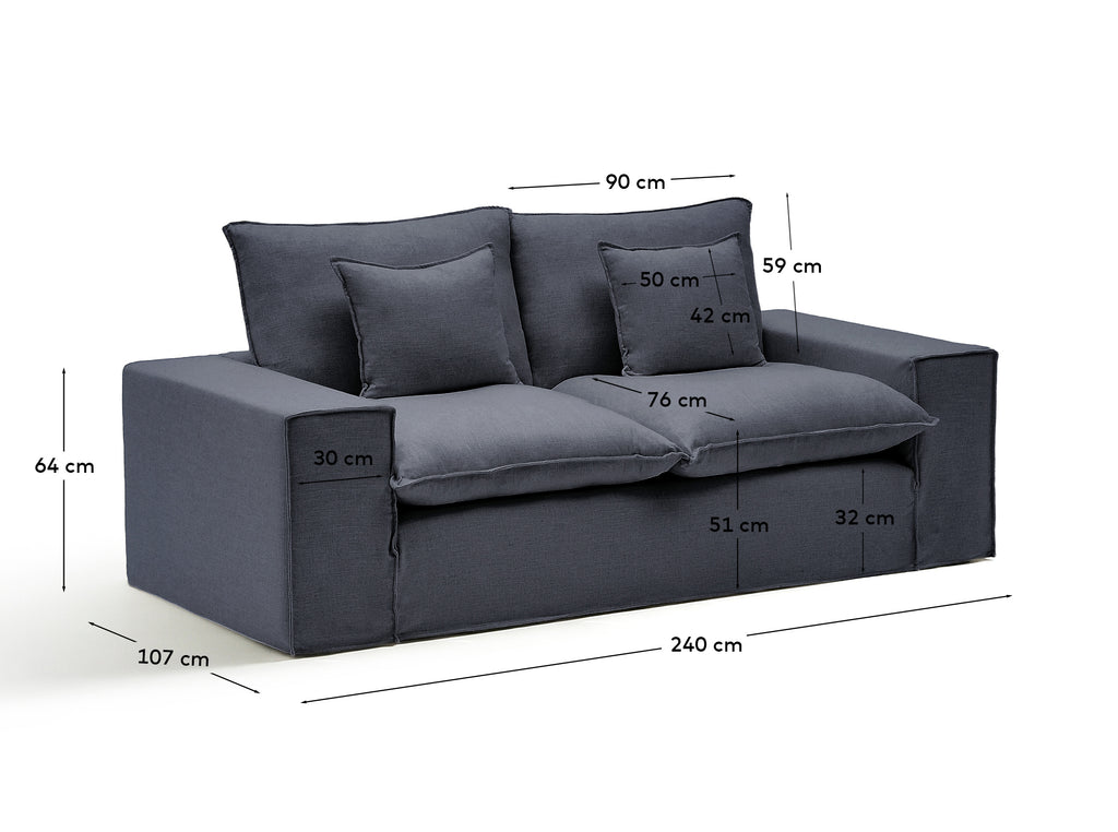 Anarela dark grey linen and viscose 2-seater sofa with removable cover 240 cm FSC Mix Credit