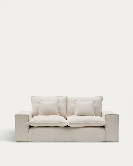 Anarela removable-cover 2-seater sofa with beige linen cushions FSC Mix Credit 240 cm.