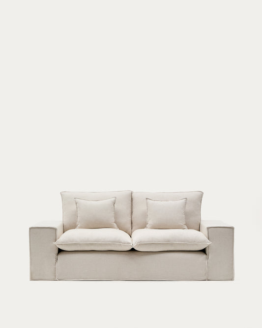 Anarela beige linen 2-seater sofa with removable cover and cushions 240cm
