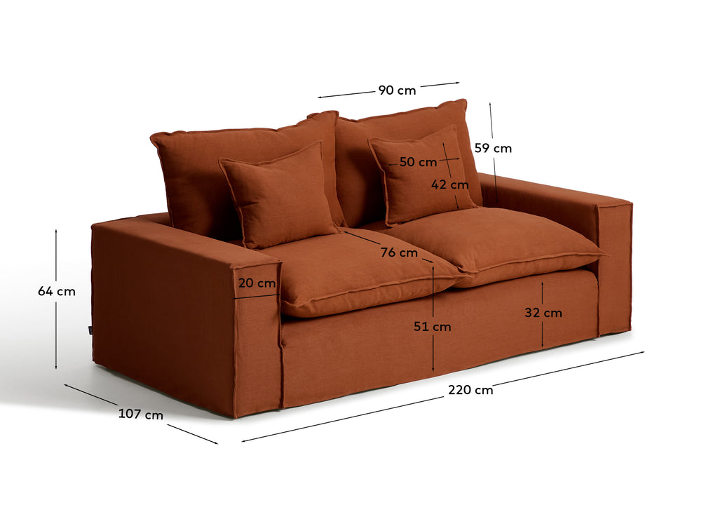 Anarela 100% terracotta linen 2-seater sofa with removable cover 220 cm FSC Mix Credit