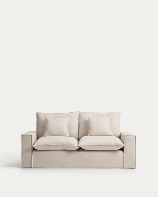 Anarela beige linen and viscose 2-seater sofa with removable cover 220 cm FSC Mix Credit