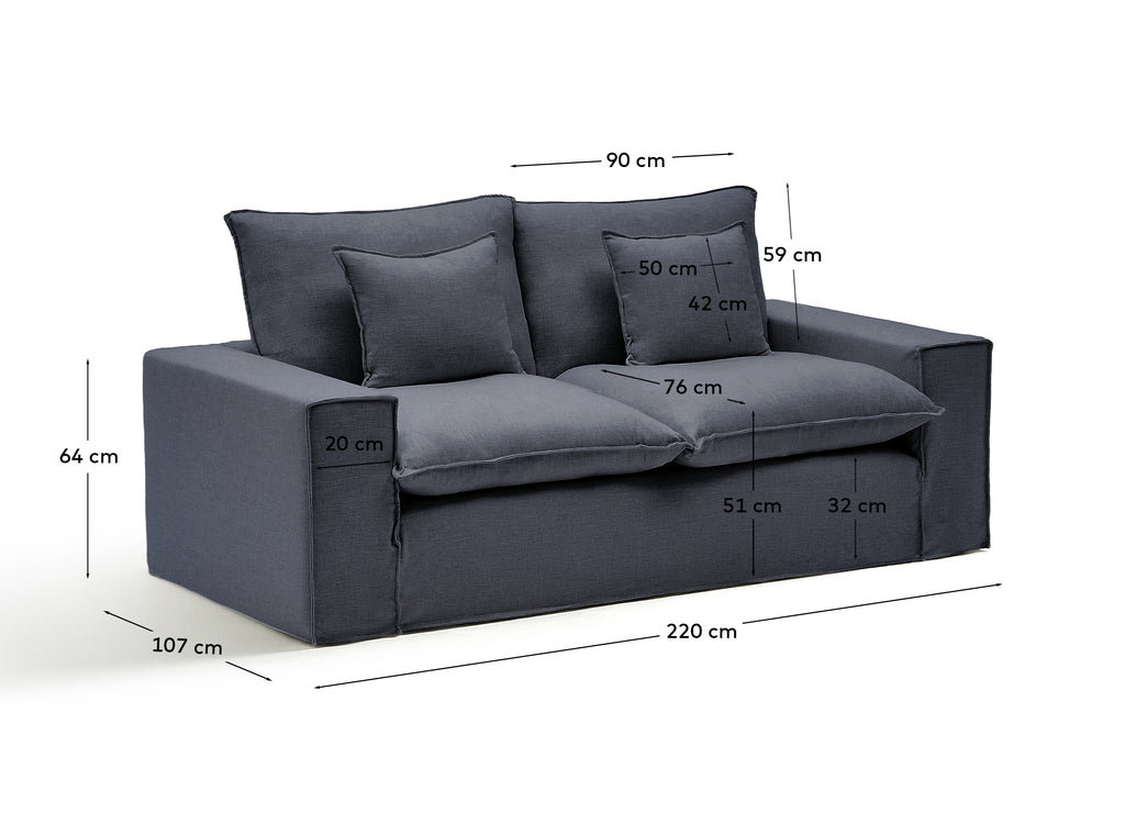 Anarela dark grey linen and viscose 2-seater sofa with removable cover 220 cm FSC Mix Credit