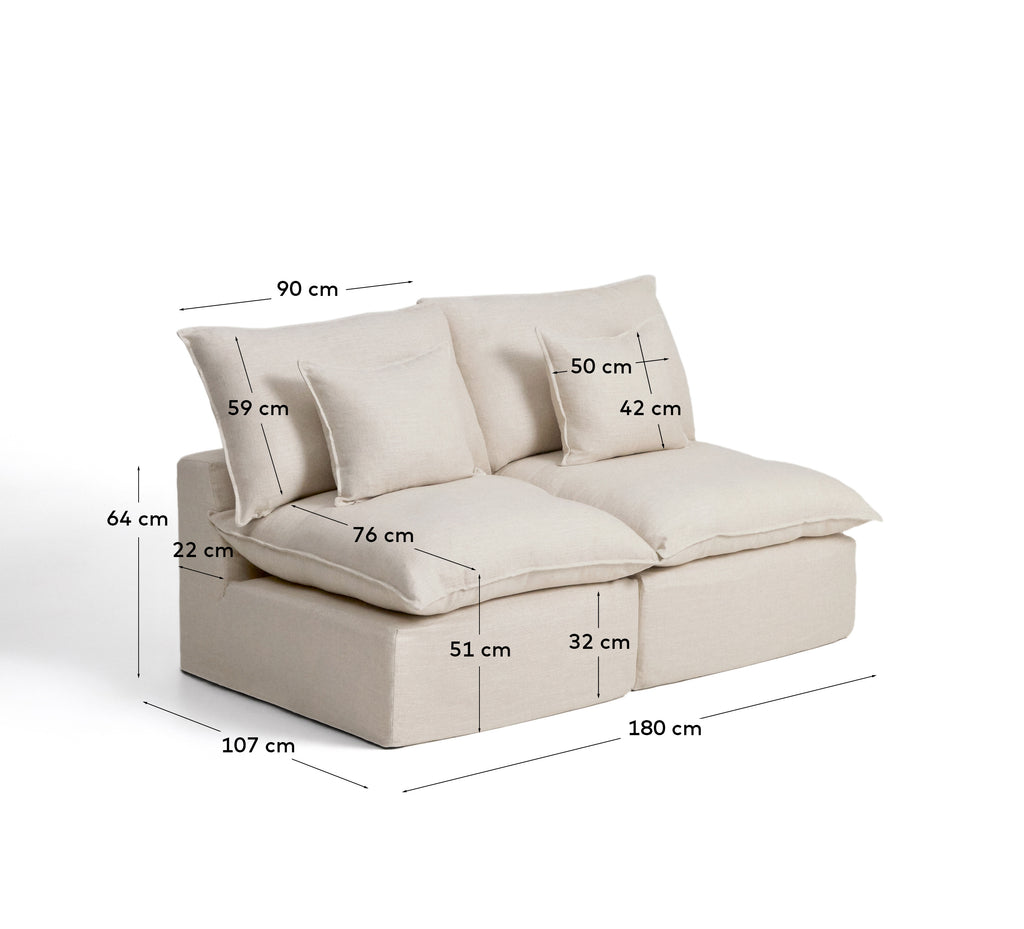 Anarela beige linen and viscose 2-seater modular sofa with removable cover 180cm FSC Mix Credit