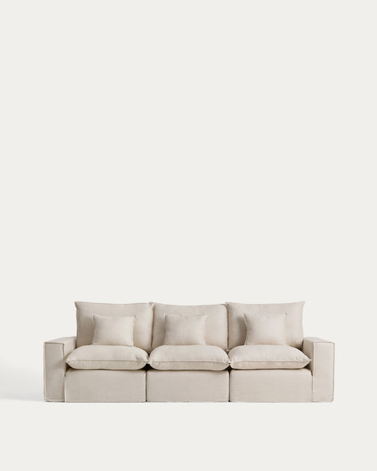 Anarela beige linen and viscose 3-seater modular sofa with removable cover 310cm FSC Mix Credit