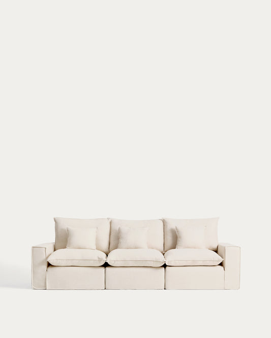 Anarela beige linen and viscose 3-seater modular sofa with removable cover 310cm FSC Mix Credit