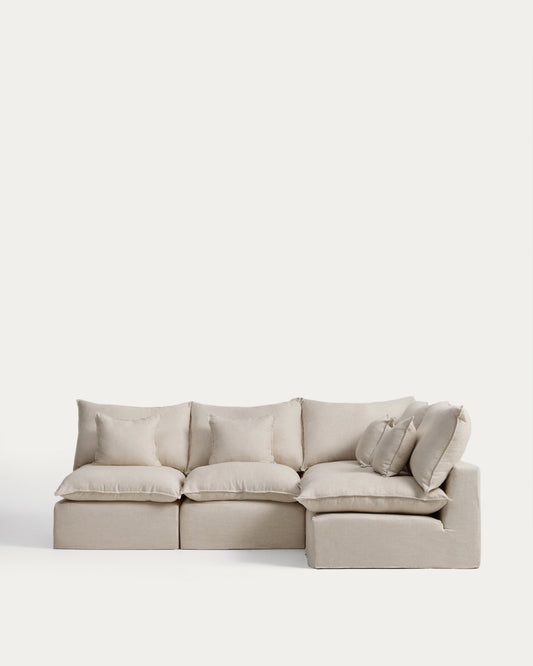 Anarela 4-seater modular corner sofa with removable covers in beige linen and viscose 287 x 197cm / 197 x 287cm FSC Mix Credit