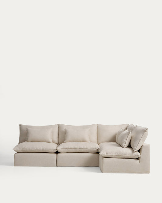 Anarela 6-seater modular corner sofa with removable covers in beige linen and viscose 327 x 217cm / 217 x 327cm FSC Mix Credit