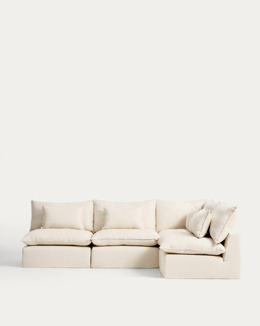 Anarela 6-seater modular corner sofa with removable covers in beige linen and viscose 327 x 217cm / 217 x 327cm FSC Mix Credit