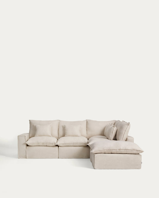 Anarela beige linen and viscose 4-seater modular corner sofa with removable cover 307 x 287 cm FSC Mix Credit