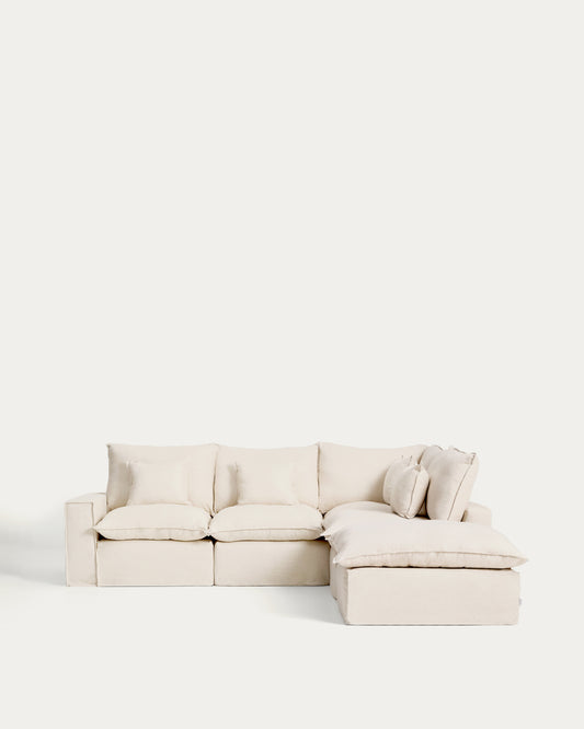 Anarela beige linen and viscose 4-seater modular corner sofa with removable cover 307 x 287 cm FSC Mix Credit