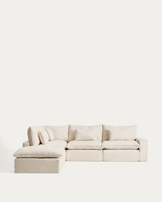 Anarela beige linen and viscose 6-seater modular corner sofa with removable cover 307 x 347 cm FSC Mix Credit