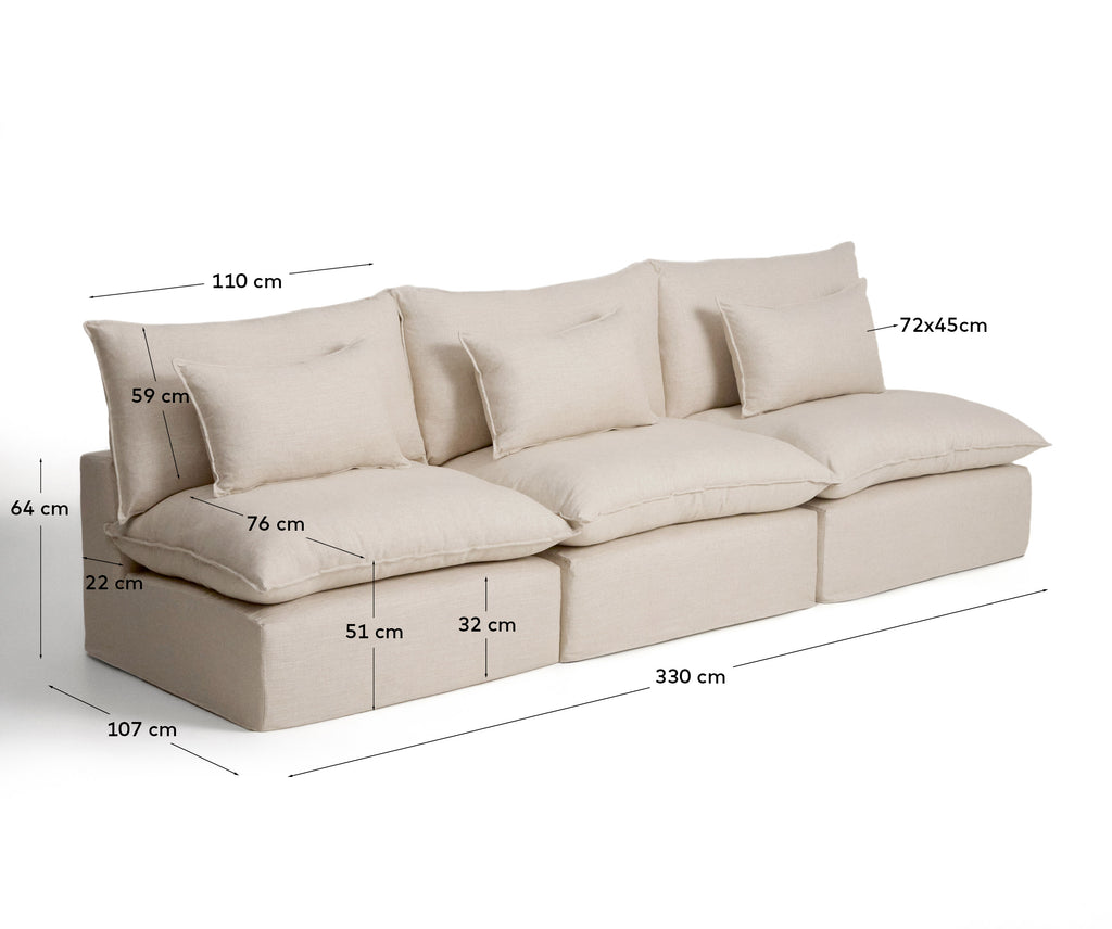 Anarela beige linen and viscose 5-seater modular sofa with removable cover 330cm FSC Mix Credit