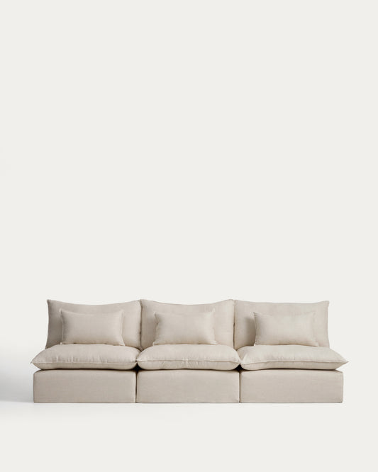Anarela beige linen and viscose 5-seater modular sofa with removable cover 330cm FSC Mix Credit