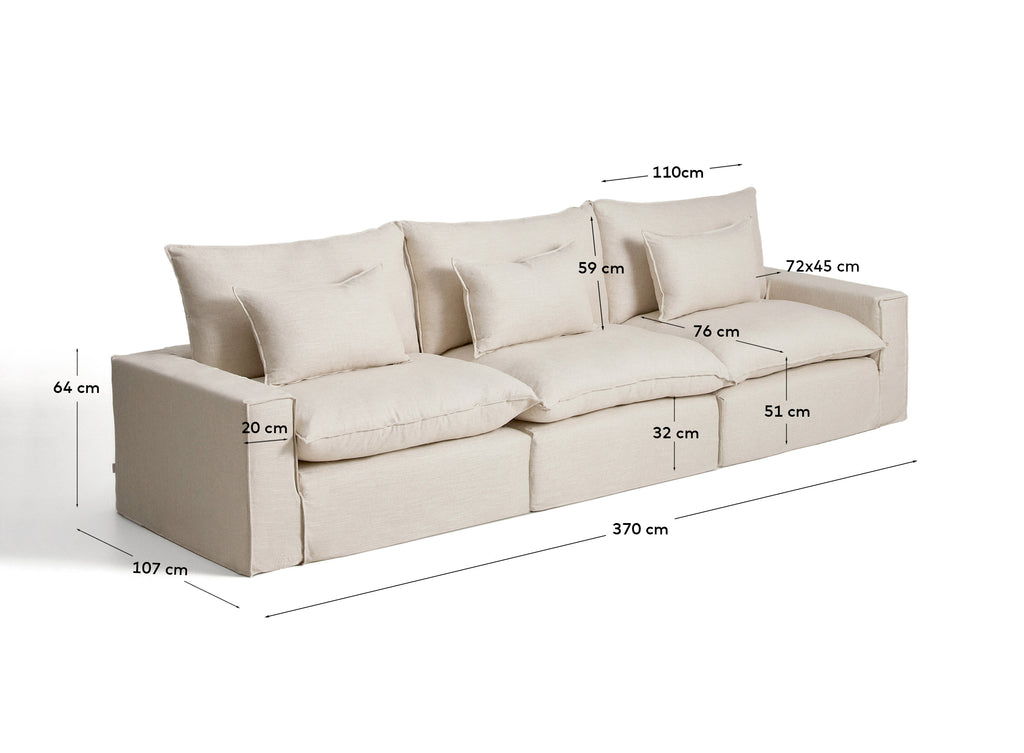 Anarela beige linen and viscose 5-seater modular sofa with removable cover 370cm FSC Mix Credit