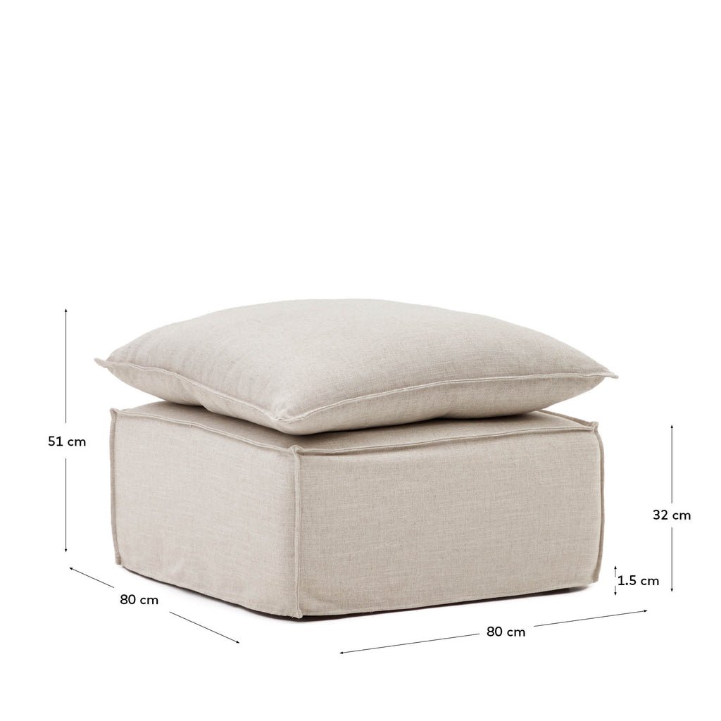 Anarela pouffe with removable cover and beige linen cover 80 x 80 cm