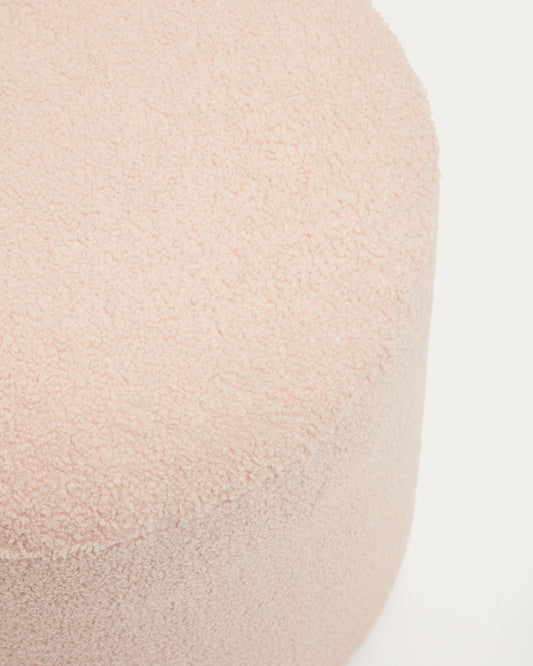 Kaeli footrest with removable cover in pink bouclé Ø 43 cm