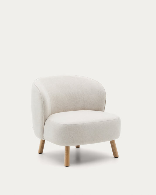 Ulit armchair in beige chenille with solid beech wood legs in a natural finish