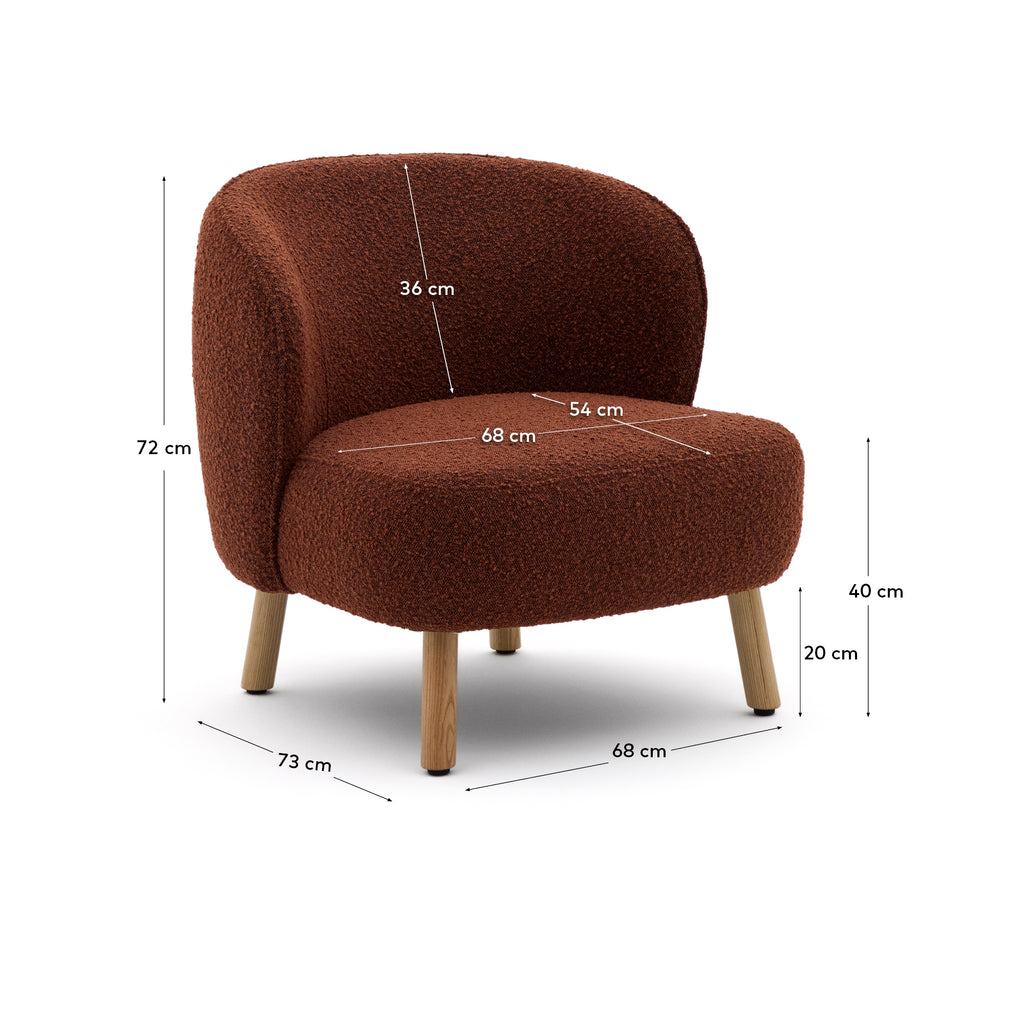 Ulit armchair in terracotta bouclé with solid beech wood legs in a natural finish