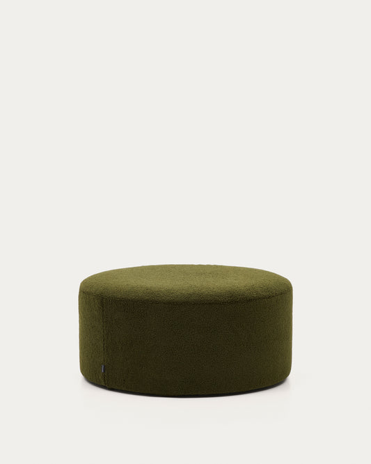 Kaeli footrest with removable cover in green bouclé Ø 90 cm