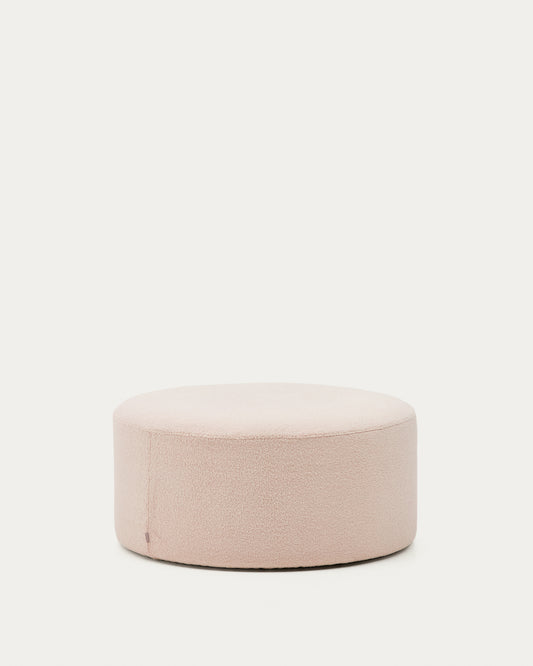 Kaeli footrest with removable cover in pink bouclé Ø 90 cm