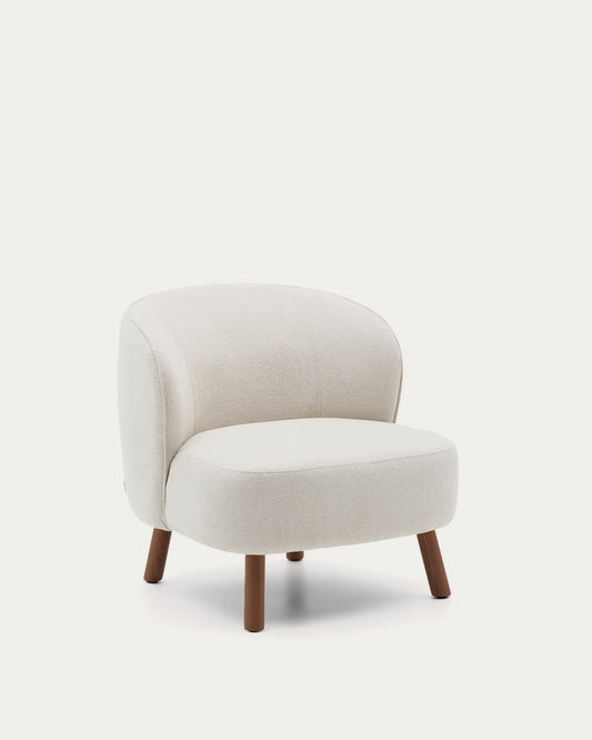 Ulit armchair in beige chenille with solid ash wood legs with walnut finish