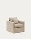 Nora armchair with removable cover with linen and cotton cushion in taupe 92cm
