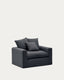 Nora armchair with removable cover with linen and cotton cushion in anthracite grey 140cm