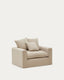 Nora armchair with removable cover with linen and cotton cushion in taupe 140cm