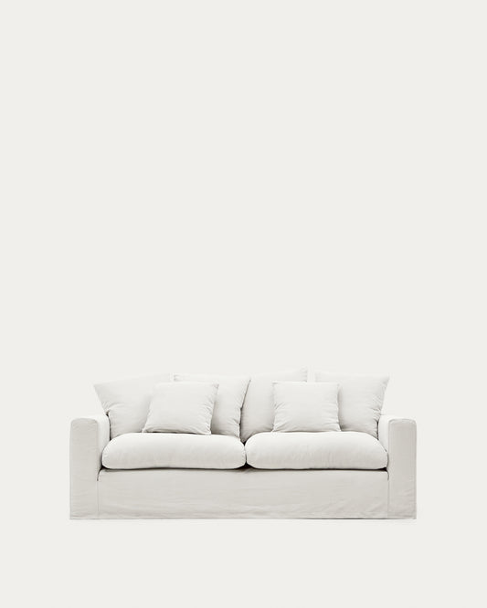 Nora 3-seater sofa with removable cover with linen and cotton cushions in ecru 240cm