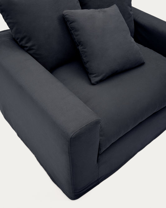 Nora armchair cover in anthracite grey linen and cotton 140cm