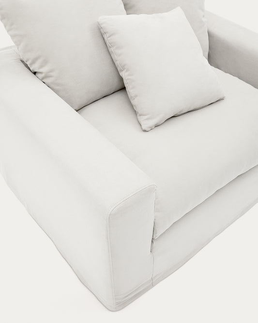 Nora armchair cover in ecru linen and cotton 140cm