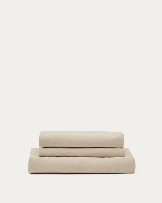 Nora armchair cover in taupe linen and cotton 140cm