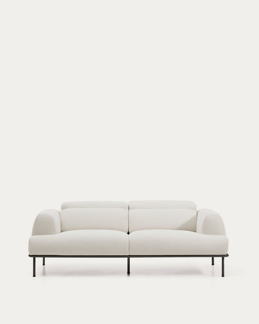 Aurum 3-seater sofa in ecru chenille with reclining headrest and matte grey metal base 234cm FSC Mix Credit