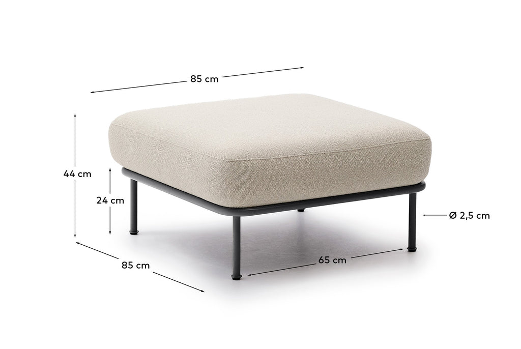 Aurum ecru chenille footrest with matte grey metal base 85 x 85cm FSC Mix Credit